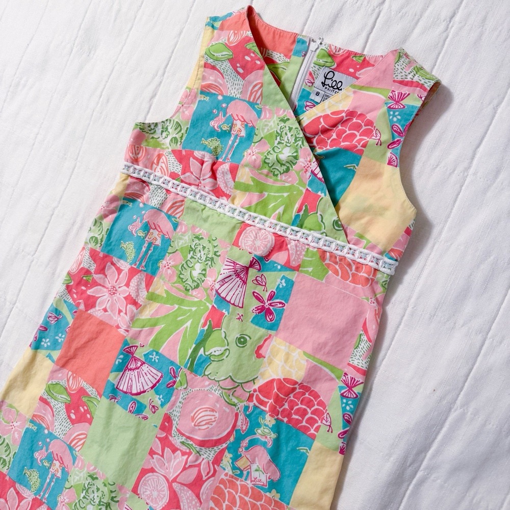 Lilly Pulitzer Girl's Tropical‎ Patch Shift Dress Size 8 White Label